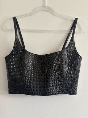 Black Faux-Croc Cropped Tank Top